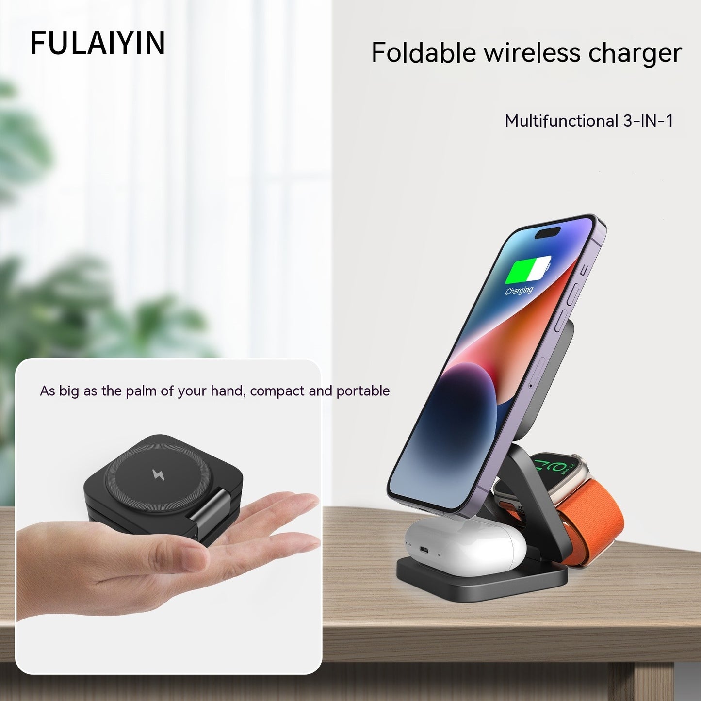 3-in-1 Versatile Magnetic Suction Travel Charger for iPhone, Apple Watch, and AirPods