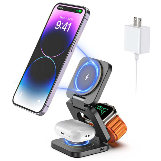 3-in-1 Versatile Magnetic Suction Travel Charger for iPhone, Apple Watch, and AirPods