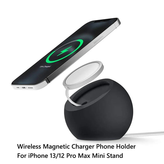 Magsafe Magnetic Silicone Charging Holder - Desk Ball Shape Wireless Charger Dock Stand for iPhone
